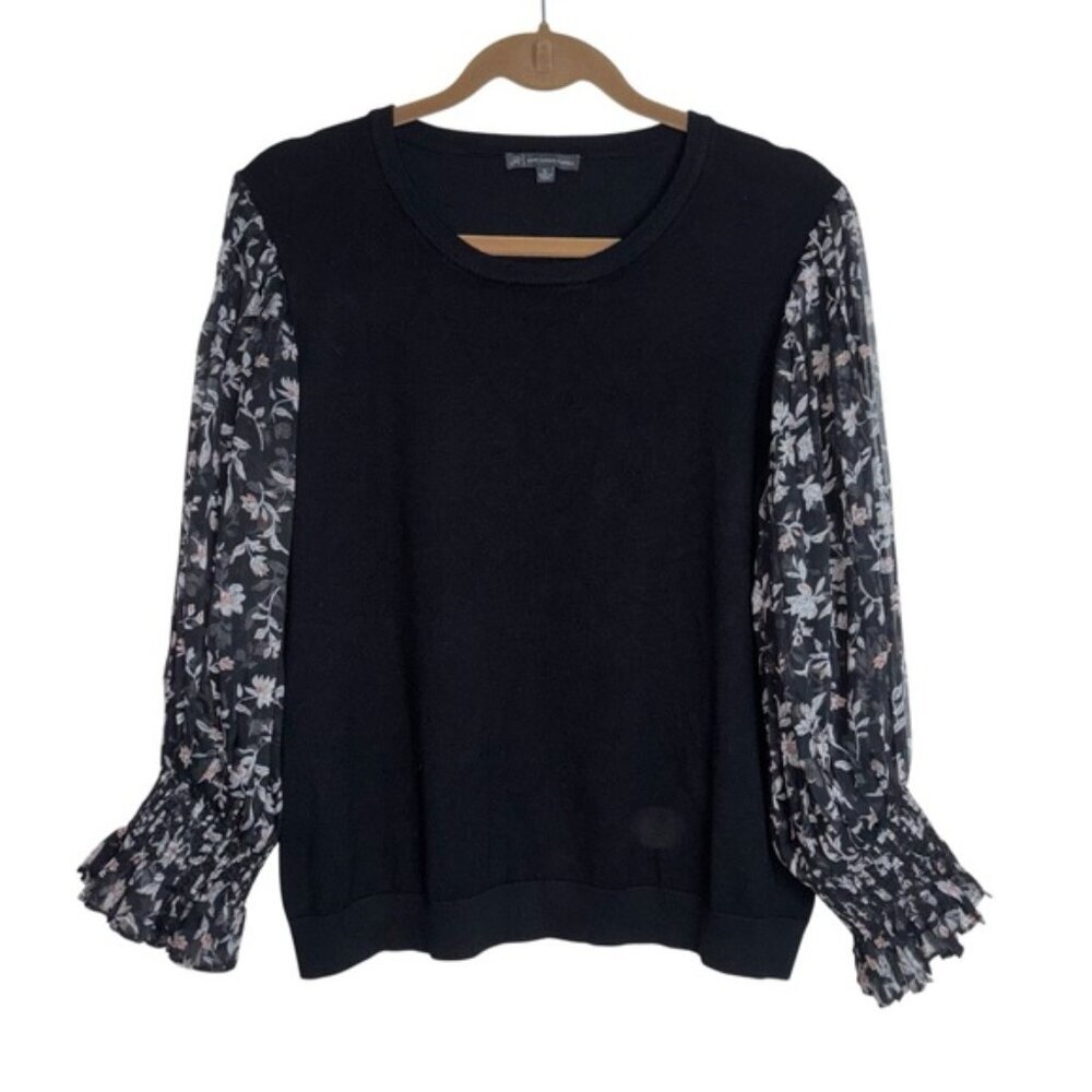 Adrianna Papell Black Floral Balloon Sleeve Knit Top XL